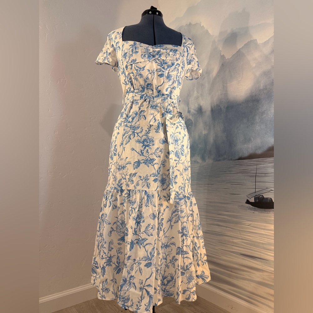 Chillinen/ Linen Vibes Floral Blue and White Women's Dress #105